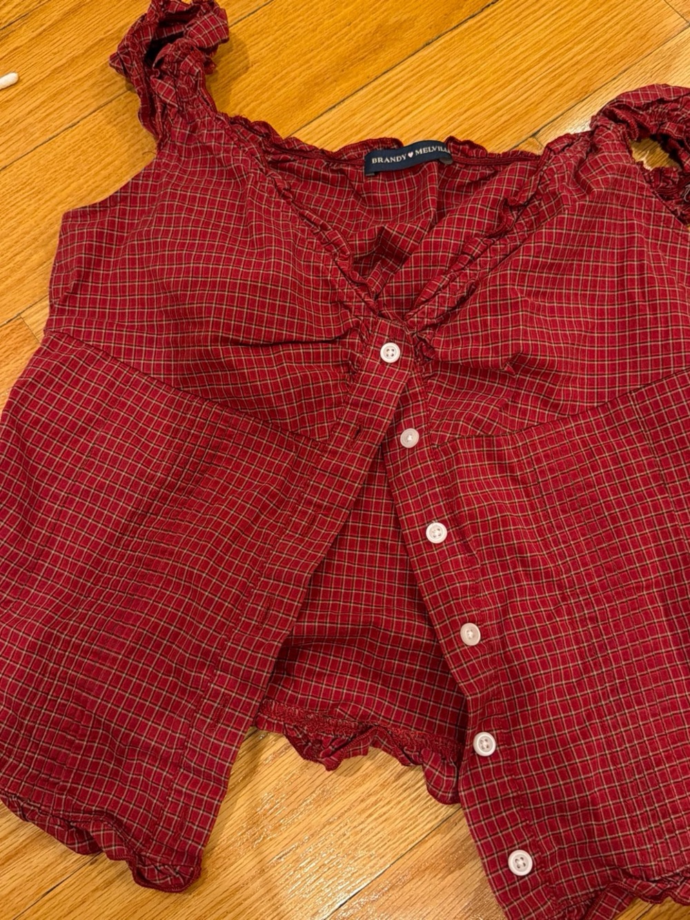 Brandy Melville Red Checked Ruffle-Trim Tank